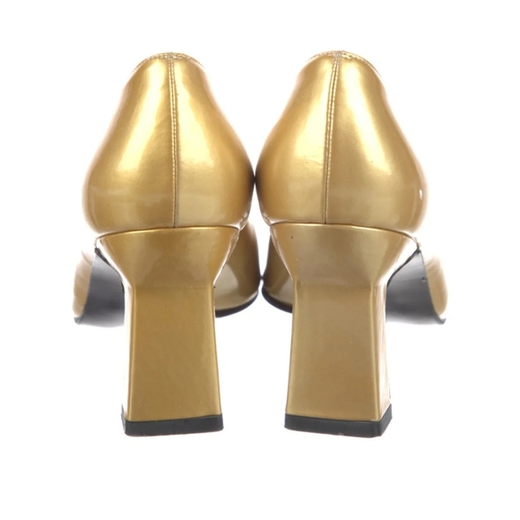 Stuart Weitzman Vintage Gold Patient Leather Square Toe Pumps Heels Sz 8M 1038 - Picture 4 of 9